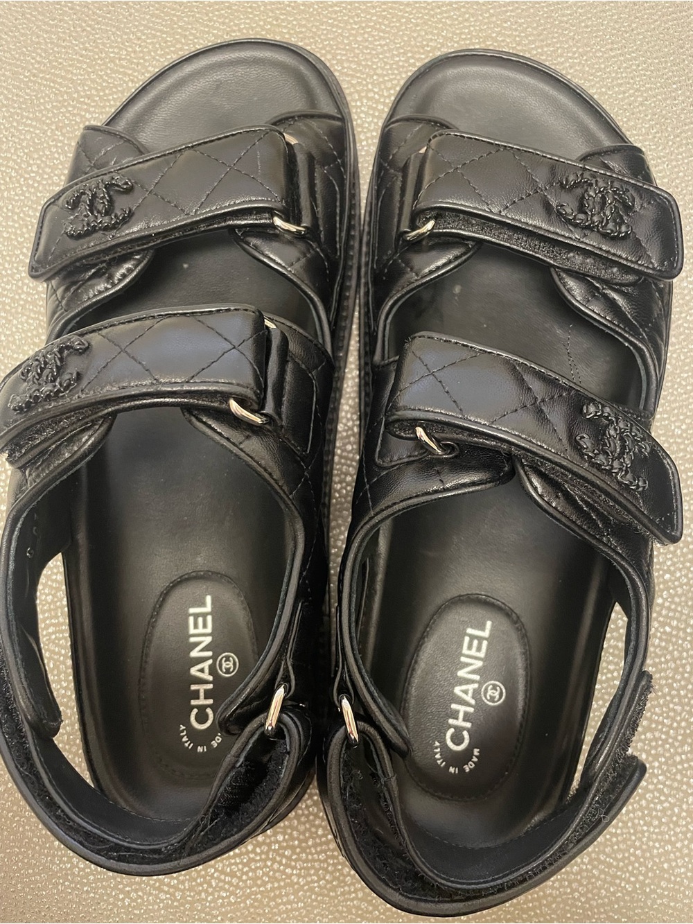 CHANEL Black Quilted Leather Strap Sandals